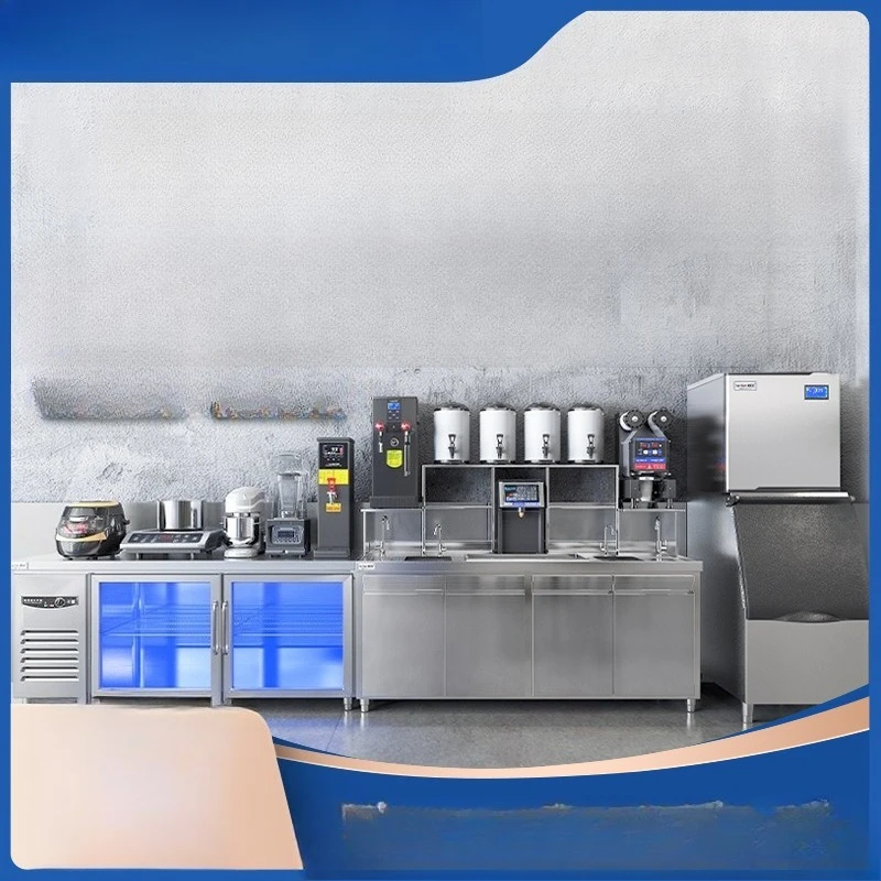 

Milk tea shop equipment full set of commercial refrigerated water bar table operation table stainless steel slotted salad table