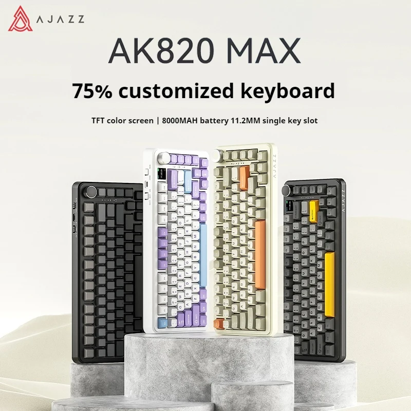 

Механическая клавиатура Ajazz Ak820max, беспроводная трехрежимная 0,85 дюйма, прокладка Tft экрана, 75, полная горячая замена, игровая клавиатура для киберспорта, подарки