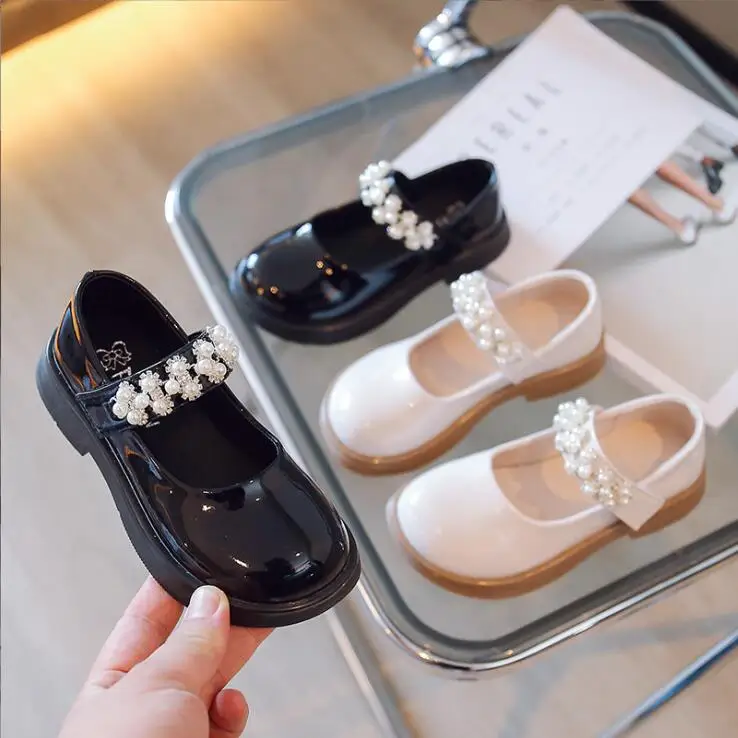 

Girls' Leather Shoes Spring Autumn New Princess Shoes Small Leather Shoes Pearl Shoes Students' Soft Soles School Shoes Black