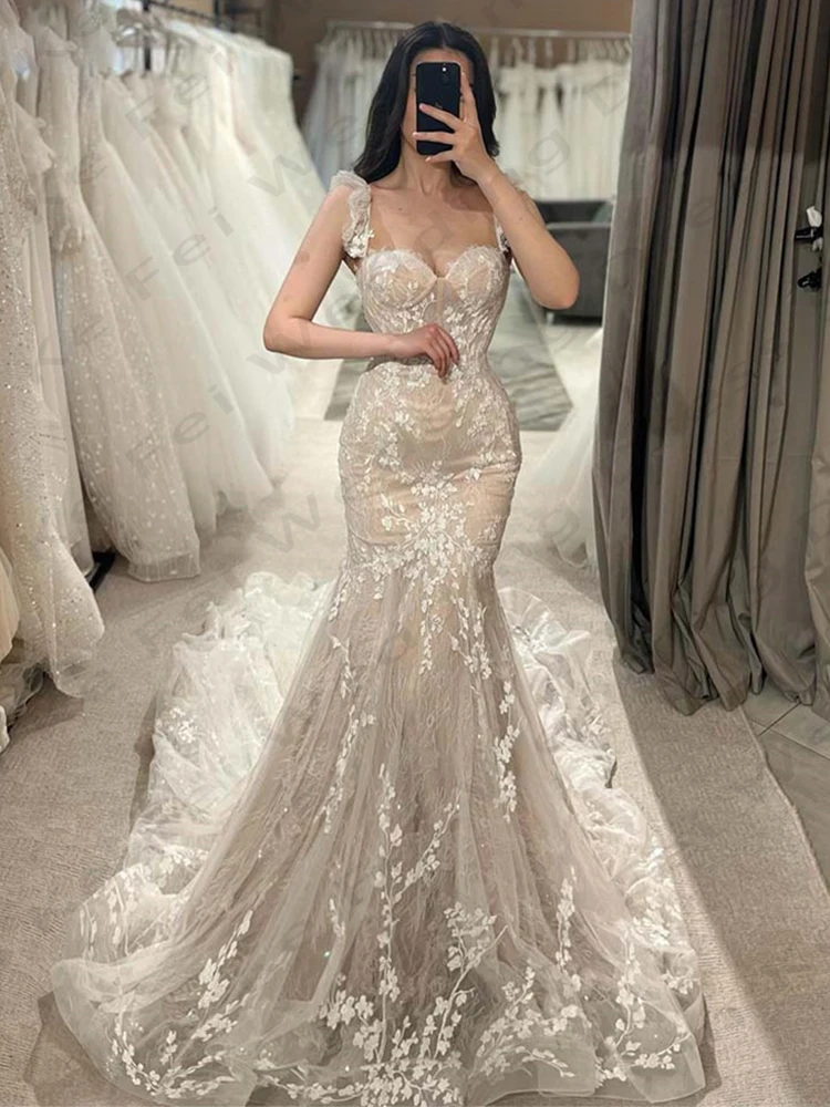 Gorgeous Women's Bridal Dresses Mermaid Lace Sexy Off Shoulder Sleeveless Princess Wedding Gowns Fashion Celebrity Formal Beach