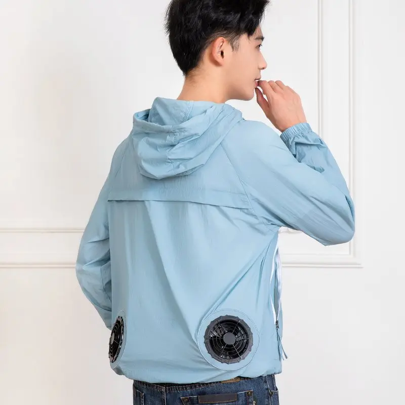 Sunscreen Coats for couples Breathable Sports Waterproof Fan cooling Jacket Summer UV Protection Outdoor Fishing Skin Clothing