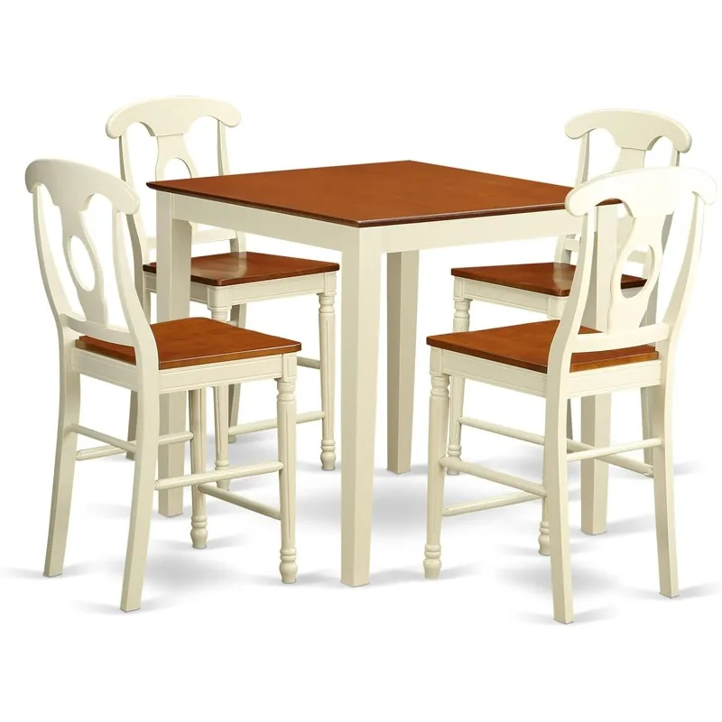 Conjunto de balcão de cozinha de 5 peças VNKE5-WHI-W inclui uma mesa de jantar quadrada e 4 cadeiras de sala de jantar