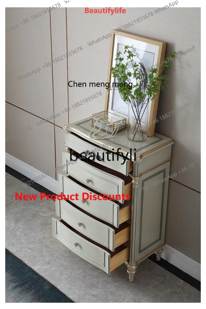 

2003 French light luxury solid wood chest, bedside storage cabinet, living room, TV side cabinet integrated