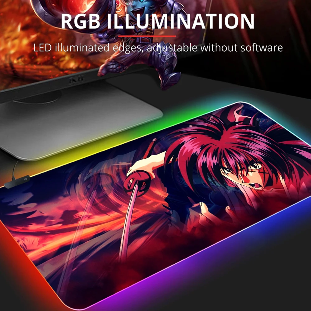 

Rurouni Kenshin Natural Rubber Gaming RGB mousepad Desk Mat Gaming Mouse Pad Large Keyboard Deak Mat 40x90mm for overwatchcs go