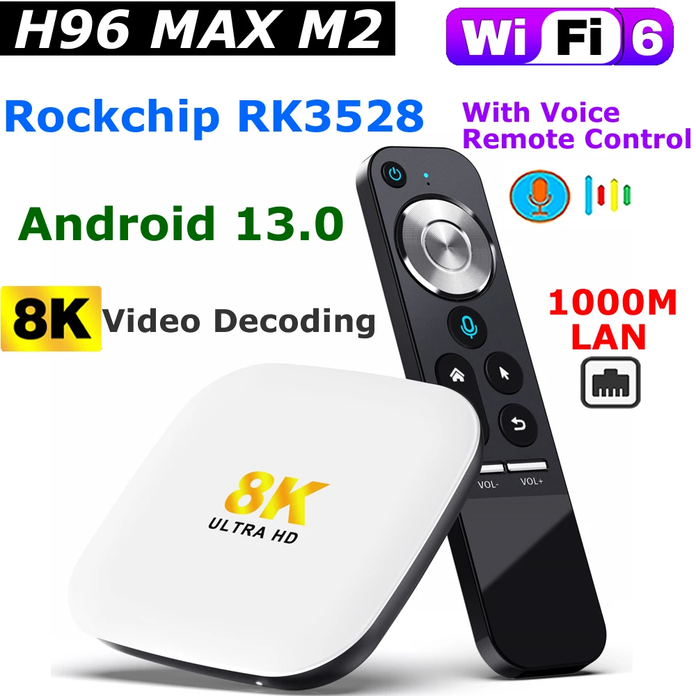 

Android 13 TV Box H96 Max M2 Rockchip RK3528 4GB 64GB With Voice Control 1000M LAN WIFI6 Support 8K Video Decoding Set Top Box