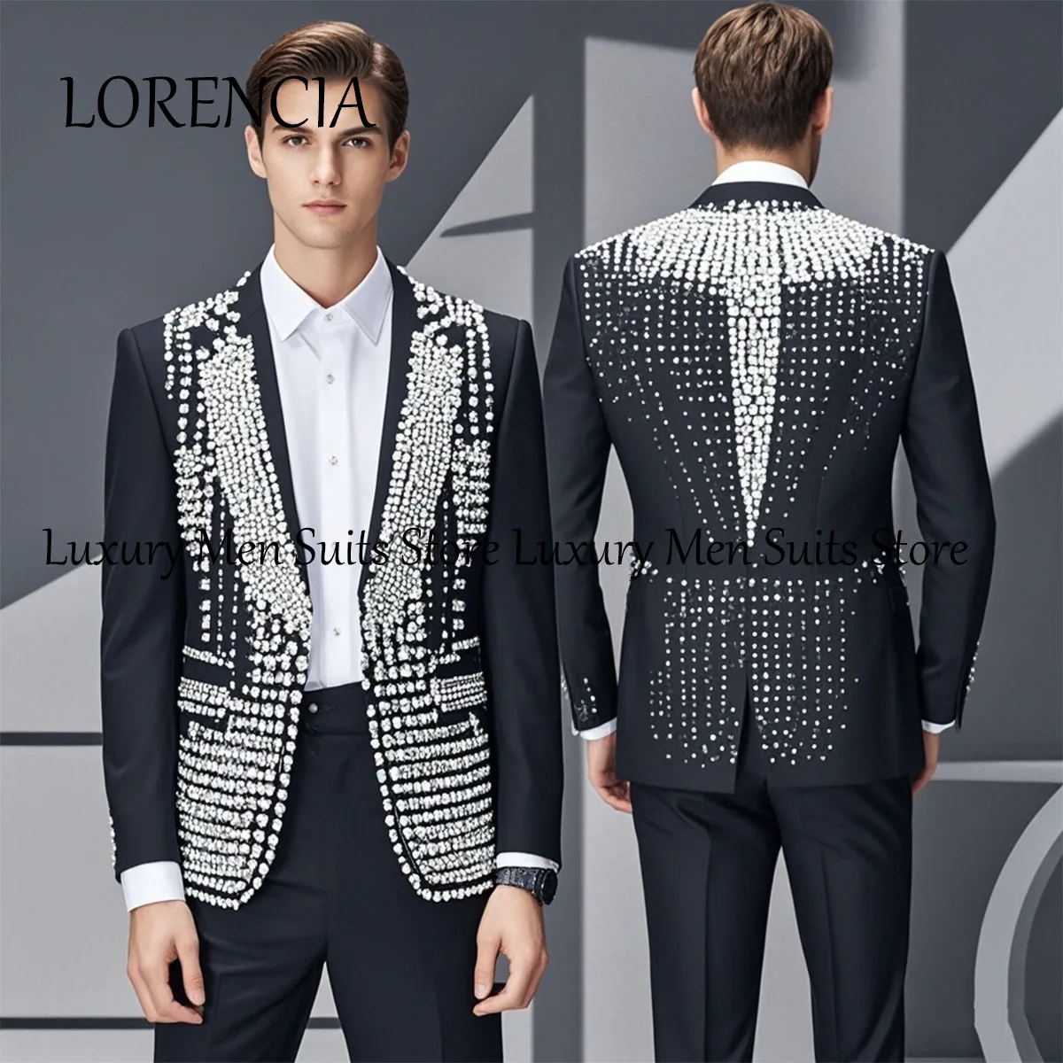 

Customized Crystal Tuxedos Velvet Wedding Groom Dinner 2025 Diamond Party Male Prom Blazers Men Suits 2 Pieces Ternos Completo