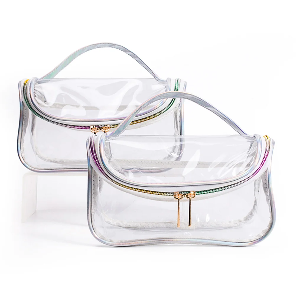 Large Capacity Clear Makeup Bag Portable Travel Toiletry Pouch For Women Pu Organizer Lightweight Storage Case