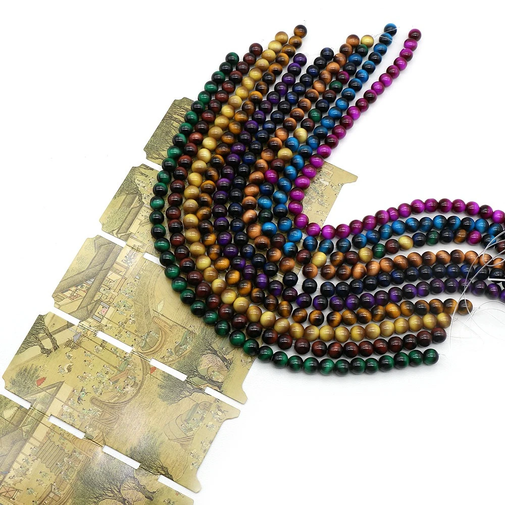 

10 Styles Round Imitation Tiger Eye Stone Beads Straight-hole Handmade Necklace Bracelet Earring Jewelry Component 1strand/pack