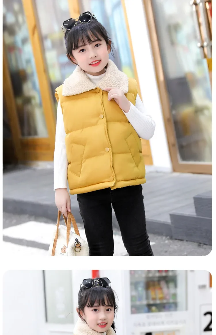 Baby-Weste Kinder-Oberteil Herbst Winter Einfarbig Lammfleece Dicke Baumwolle Ärmellose Weste Kleinkind Baumwolljacke dicke Ärmellose Weste – Detail 2