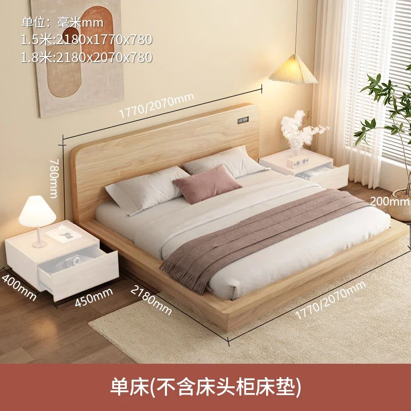 غرفة نوم رئيسية إسكندنافية مزدوجة يابانية من خشب التاتامي بلون الخشب وسرير بمنصة أرضية للزواج #4