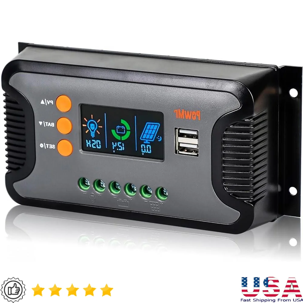 

30A PWM Solar Charge Controller 12V 24V 36V 48V LCD Display USB Output Overload Protection Lead Acid Lithium Battery