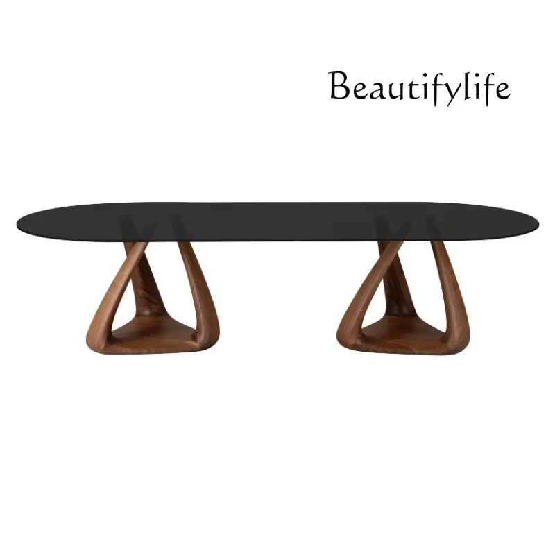 M Modern Light Luxury Designer Black Walnut Large Villa Minimalist Dining Table, Workbench Dining Table