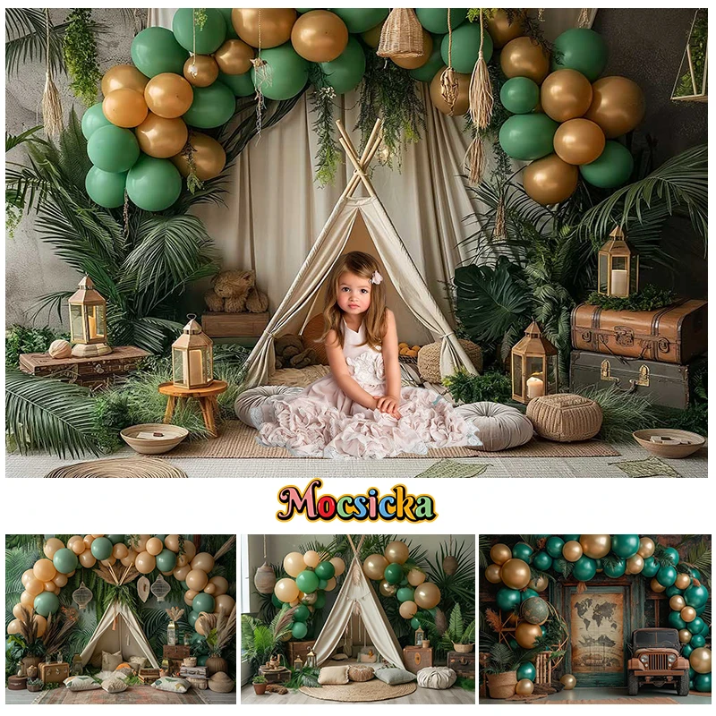 

Mocsicka Photography Background Tropical Jungle Balloon Tent Decor Birthday Party Cake Smash Kids Portrait Backdrop Photo Studio