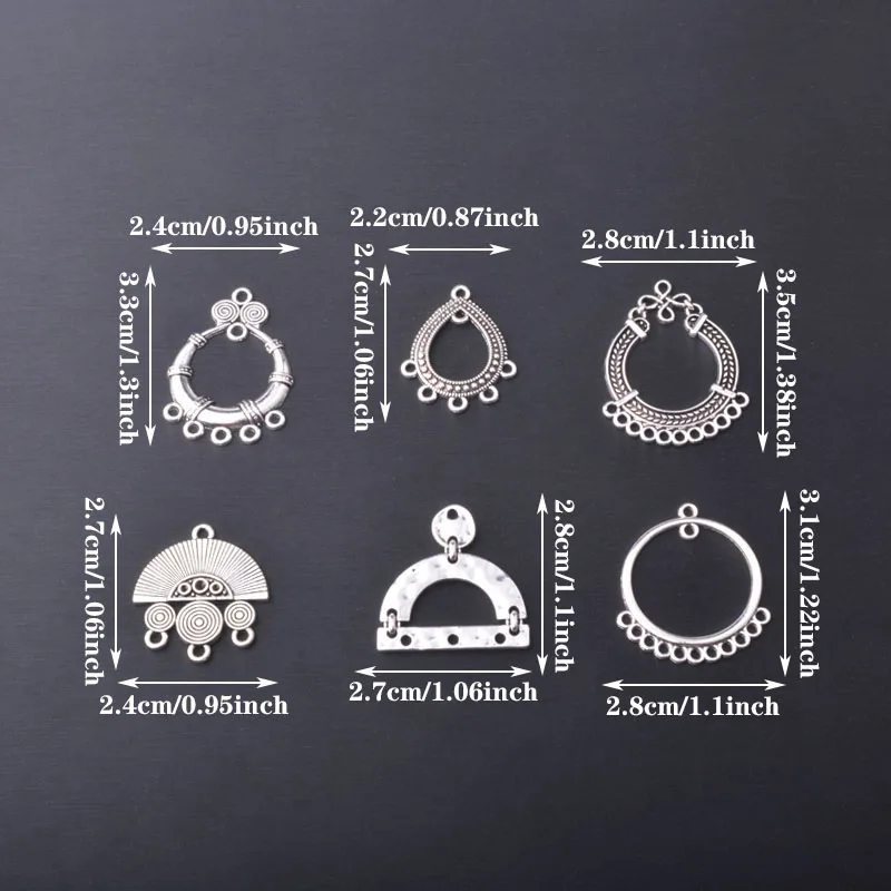 12 Stück/Set Legierungs-Ohrringverbinder mit 3-5 Löchern, antiksilberfarbene Charms, Schmuckzubehör, Boho-Anhänger, DIY-Ohrringe für Frauen – Detail 4