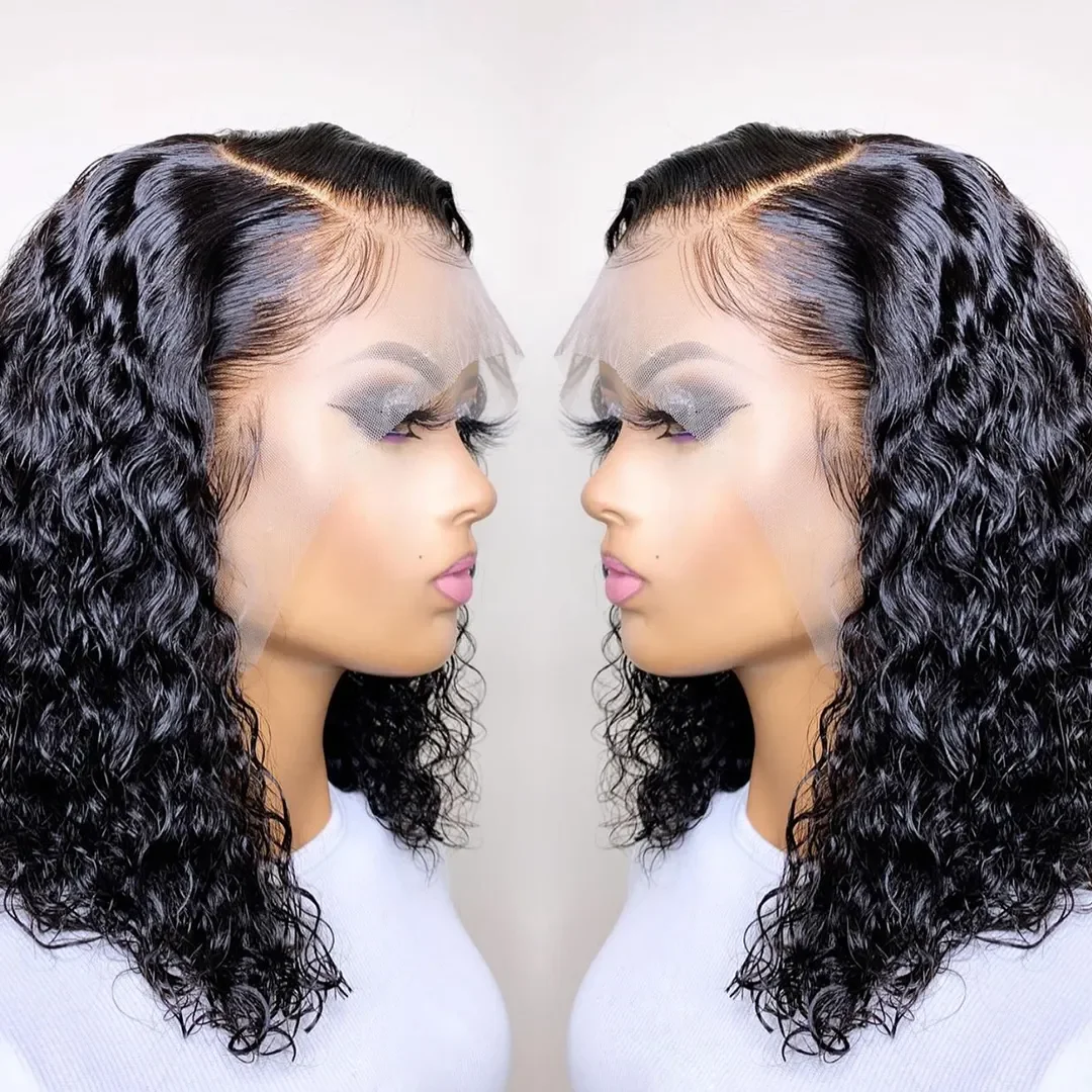 Short Curly Bobs Human Hair Lace Frontal Wigs For Women Cheap Deep Water Wave 13x4 Hd Transparent 4x4 Closure Wig Human Hair Wig