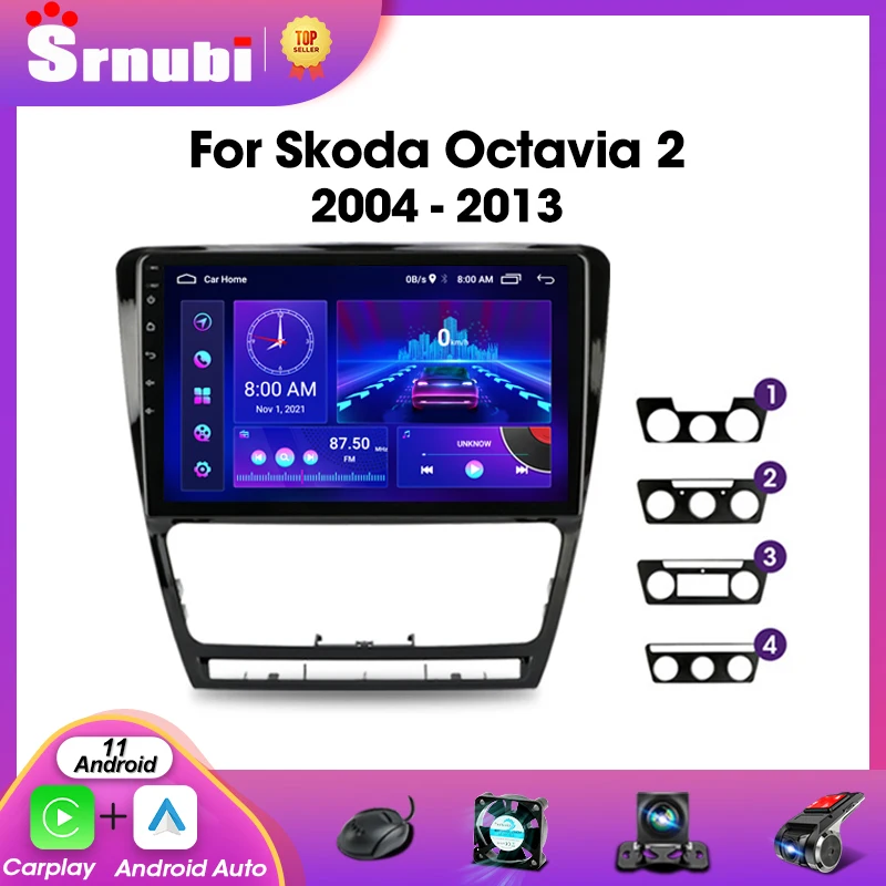 Srnubi Android11 Car Radio for Skoda Octavia 2 A5 2004-2013 Multimedia Video Player Navigation 2Din Stereo DVD Carplay Head Unit