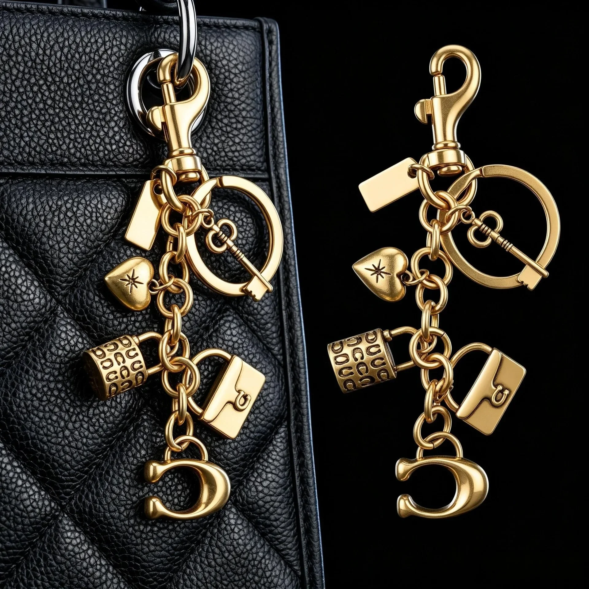 Designer Bag Charms Matte Gold Multi Charm Keychain Upgrade Luxury Purse Accessories For Quilted Leather Handbags Corporate Girl