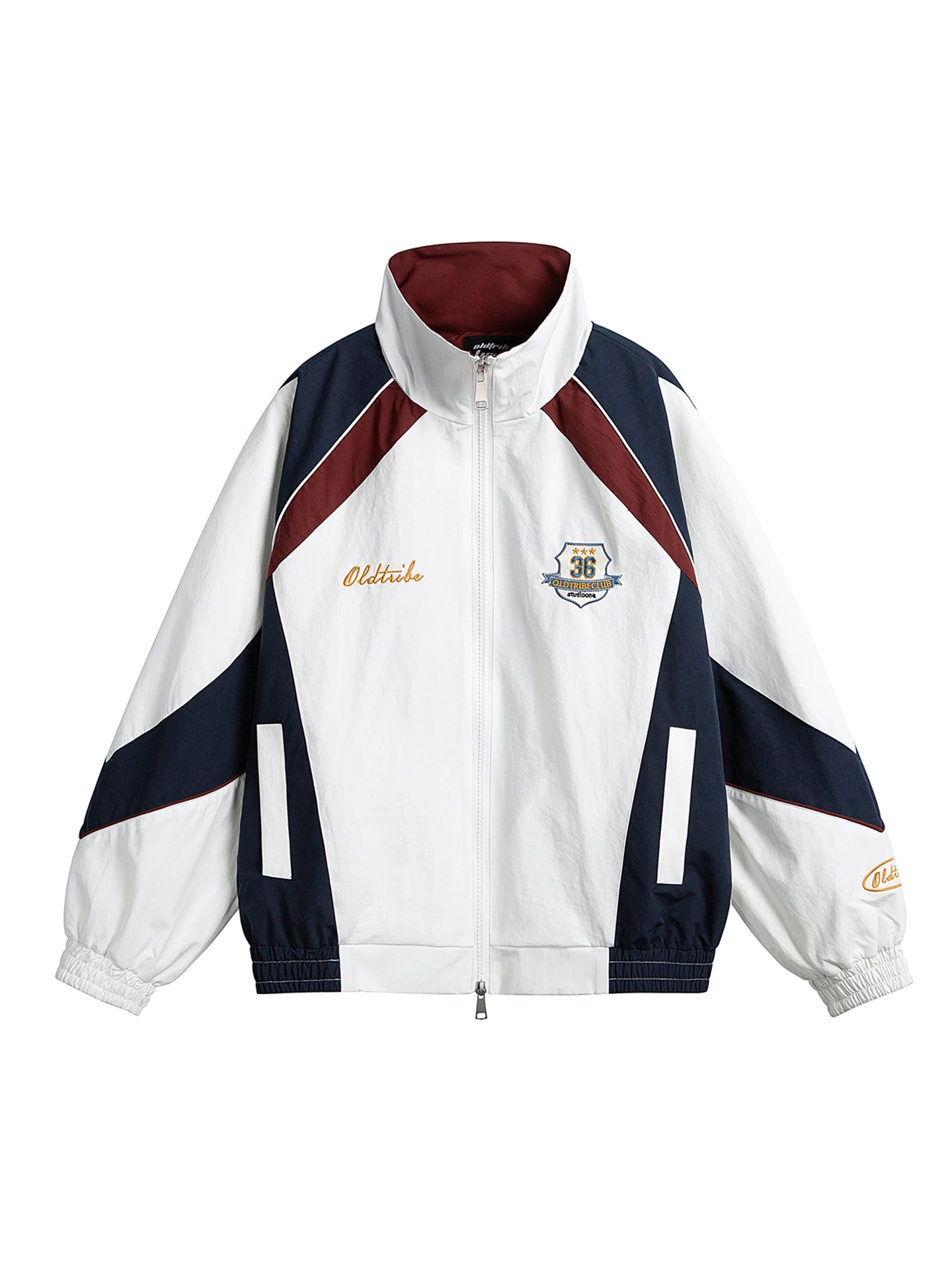 

American Retro Color Blo Stand Collar Jaet Men's Spring New Letter Embroidery Sports Coat Youth ular Loose Fit ort M...