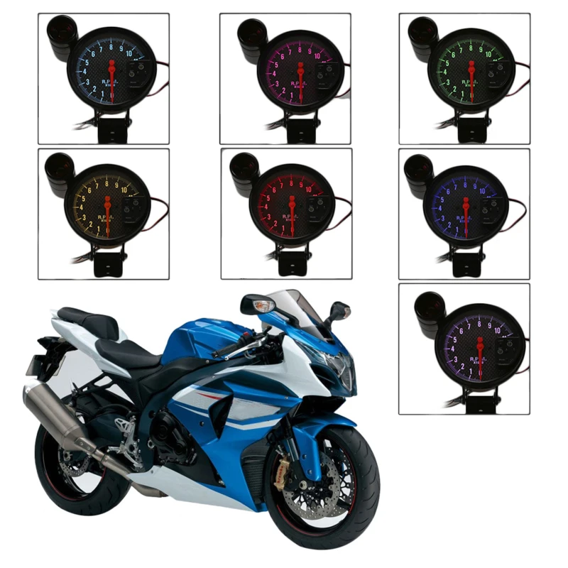 5 Inch Diameter Tachometer Carbon Fiber Face 7 Colors Optional With LED Pointer Tachometer Gauge 0-11000 RPM Measurement