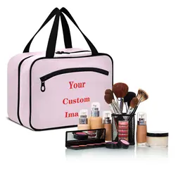 Travel Makeup Bags Women Customized image Waterproof Cosmetic Bag Toiletries Organizer Hanging Dry Wet Separation Storage Bag