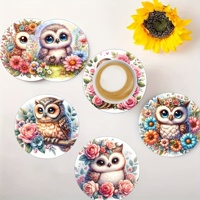 6-Pack Beverage Coasters Owl Pattern Wooden Coasters Interesting Moving Gifts Beverage Coasters Holiday Gifts Home Living Room Decoration Wooden 9.91X 9.91cm /3.9X 3.9inch