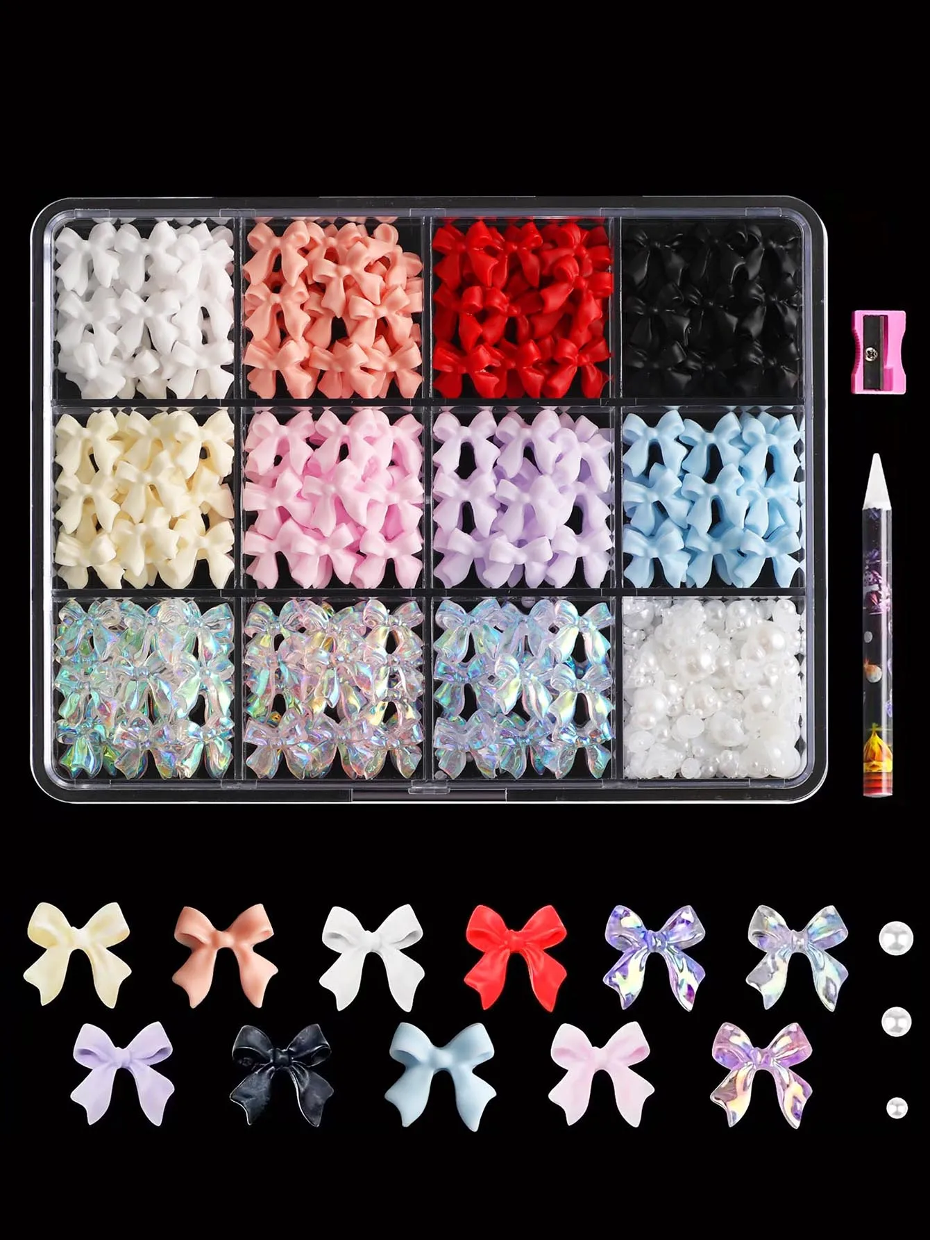 500 pieces of 3D armor suspension and peace bottom pearl, a variety of styles of butterfly knot crane+ pink and white star-shape