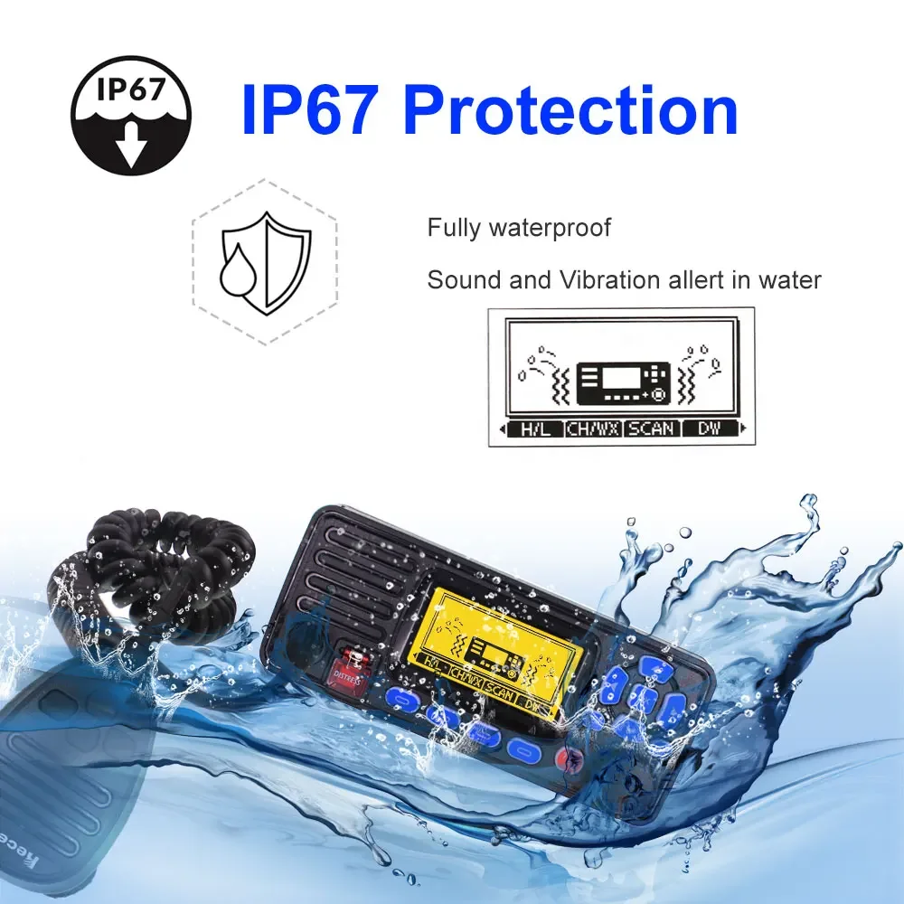 25W VHF Fixed Marine Radio RS-509MG Built-in GPS IP67 Waterproof Boat Walkie Talkie DSC Dual Receiver NMEA 156-162MHz for Vessel