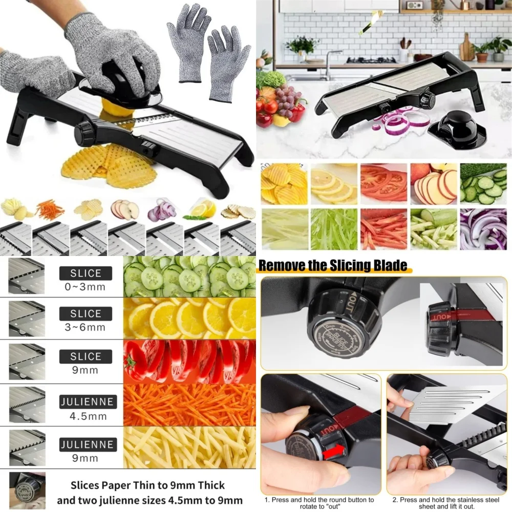 

Fruit & Vegetable Tools7 in 1 Mandoline Slicer Adjustable Stainless Steel Vegetable and Fruit Cutter Kitchen Chopper Slicing