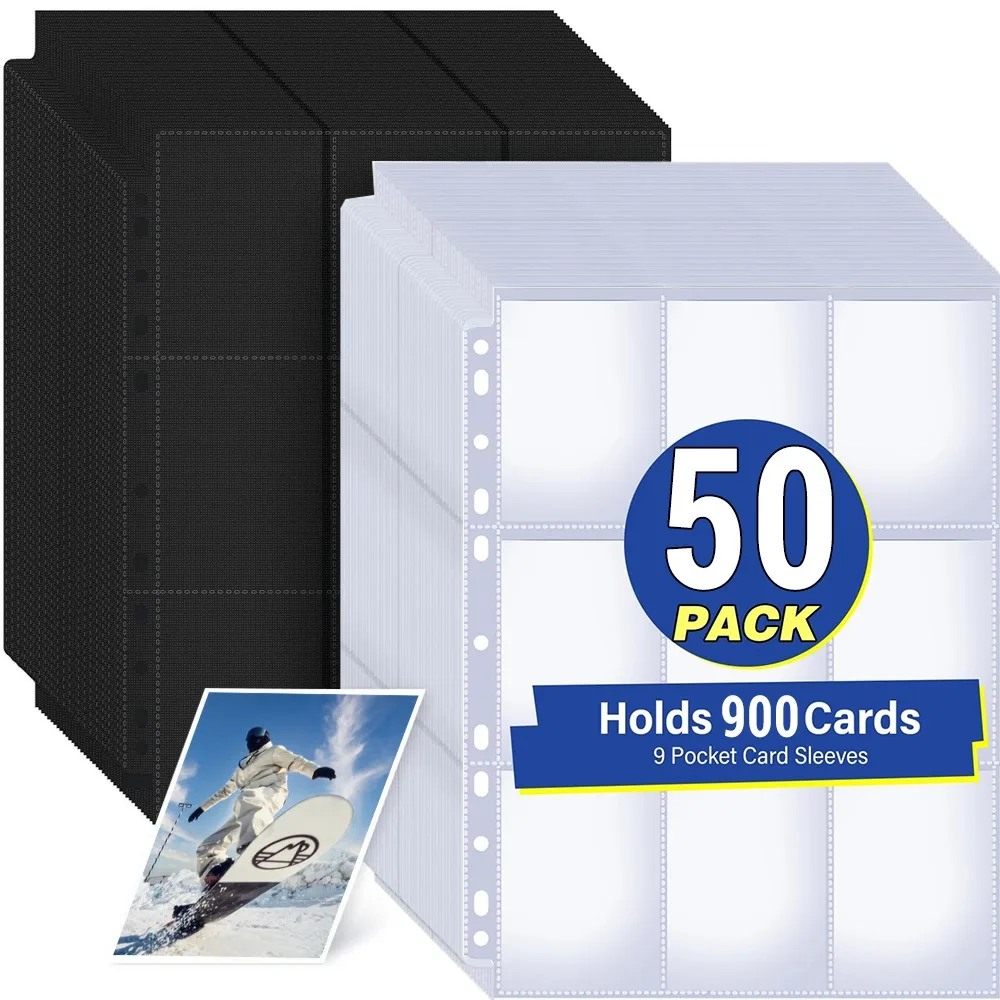 

A4 Size Double Side 9 Pocket Trading Gaming Card Sleeves Storage Album Binder Pages ID Card Collection Holders Idol Photo Albums