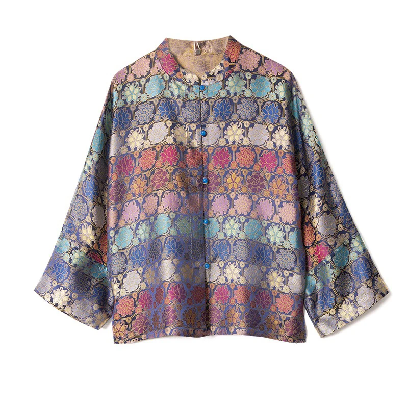 أزياء نسائية لعام 2025 ملابس أوائل الخريف 70% حرير التوت الطبيعي مزدوج الجوانب يرتدي معطفًا بأكمام طويلة على الطراز الصيني الجديد