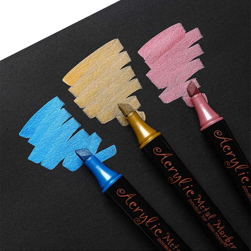 Art Makers Dual Tips Graffiti Metallic Color Acrylic Marker Pen for Drawing, no smudge, waterproof