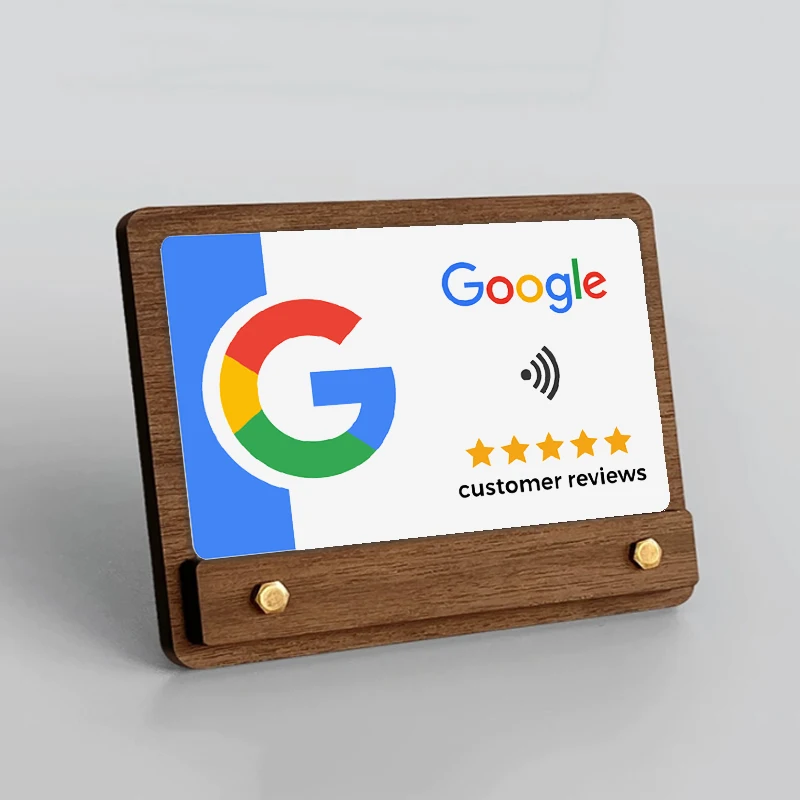 Wood Display Stand NFC Google Review Sign Social Media Signs Google Review Plates with Stand Base Store Decorations