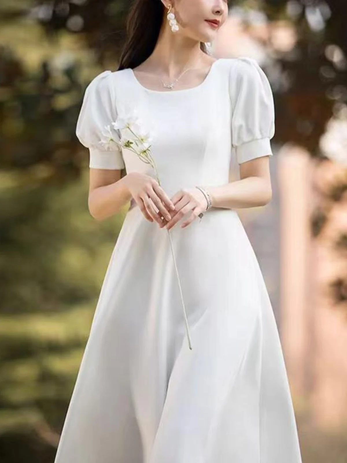 

Элегантное атласное платье миди с коротким рукавом, легкое свадебное платье, юбка А-силуэта, для повседневной носки, офиса, выступлений