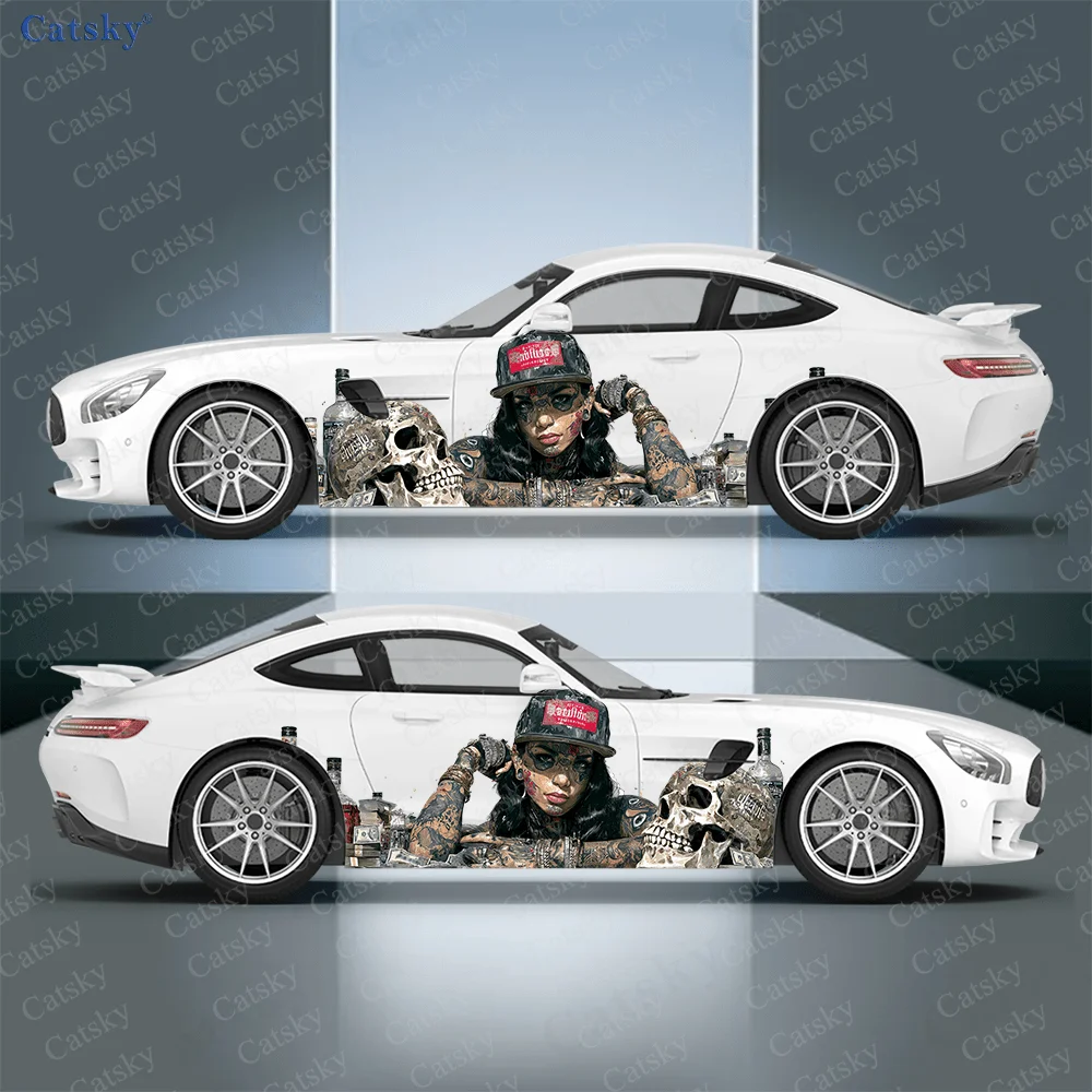 

Женская татуировка, череп, боковая наклейка автомобиля, водонепроницаемая ПВХ-наклейка, устойчивая к царапинам, защита автомобиля, автоаксессуары в подарок