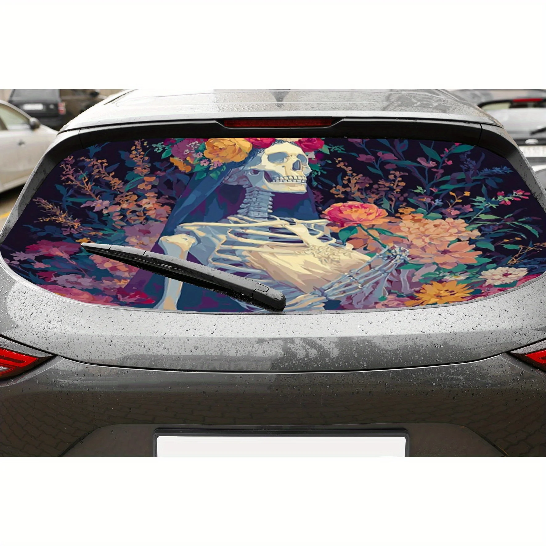 

Skull Rose Woman PVC material self-adhesive waterproof car rear window sticker, easy to paste without falling off, waterproof an