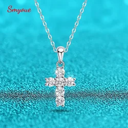 Smyoue D Color 3mm Moissanite Cross Pendant for Women 6pcs Gemstone Sparkling Simulated Diamond S925 Silver Moissanite Necklace