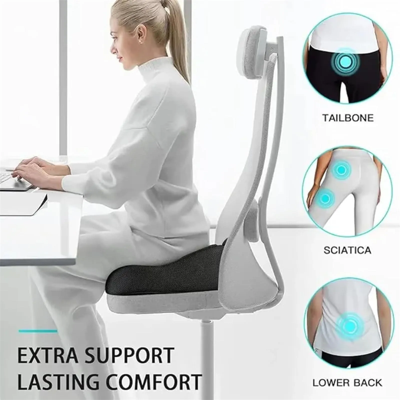 Socket Seat Cushion For Sit And Back Pain Relief, Butt, Tailbone, Hip, Support - Memory Foam Comfort Ischial Tuberosity Pillow