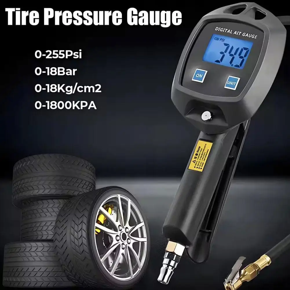 

Digital Tire Pressure Gauge with Inflator Air Chuck & Compressor Accessories Heavy Duty with Quick Connect Coupler 0-255 PSI