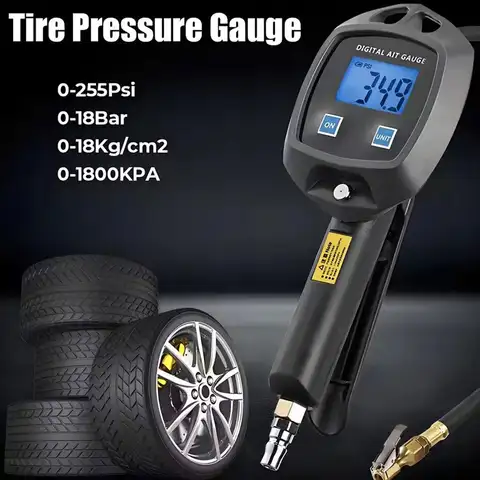 Digital Tire Pressure Gauge with Inflator Air Chuck & Compressor Accessories Heavy Duty with Quick Connect Coupler 0-255 PSI