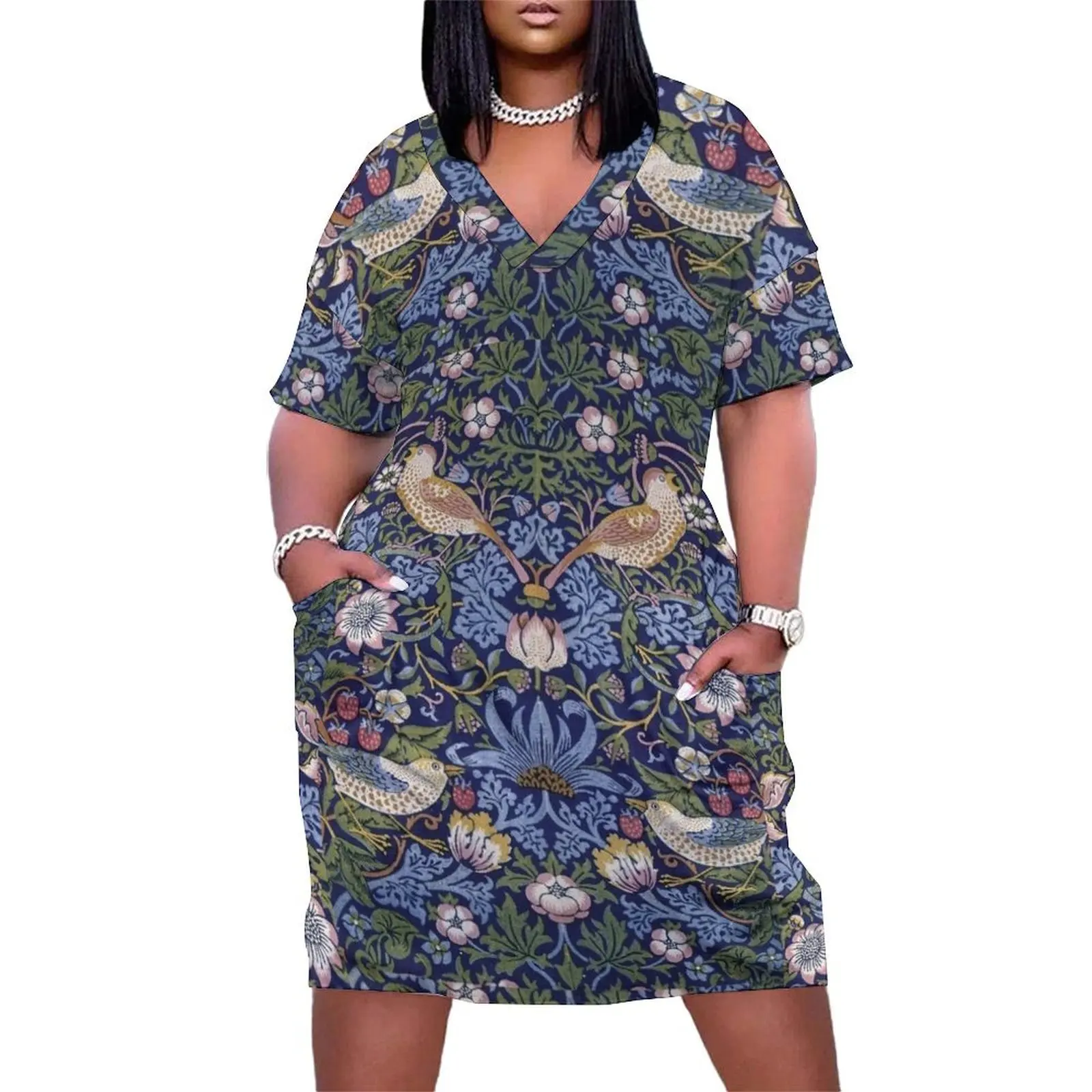 

William Morris Strawberry Thief Design 1883 Loose Pocket Dress summer dress elegant chic women dresses promotion