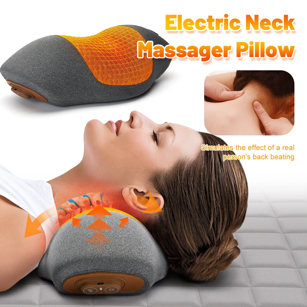 Electric Neck Massager Cervical Pillow Heating Vibration Massage Back Traction Relax Sleeping Memory Foam Pillow Spine Support