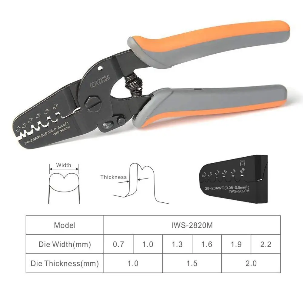 

IWS-2820 Terminal Crimping Tools for JAM Molex Tyco JST Terminal and Connector 0.08-0.5mm2 28-20AWG Mini Crimping pliers Tool