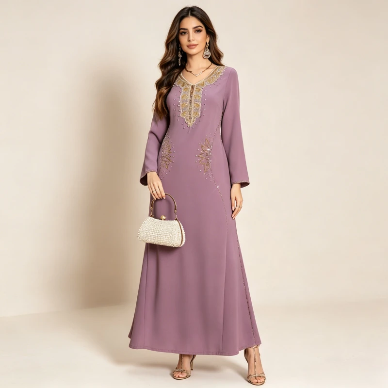 

Eid Women Dress Muslim Abaya Diamond Bandage Elegant Long Dresses Vestidos Largos Party Caftan Jalabiya Ramadan Dubai Long Robe