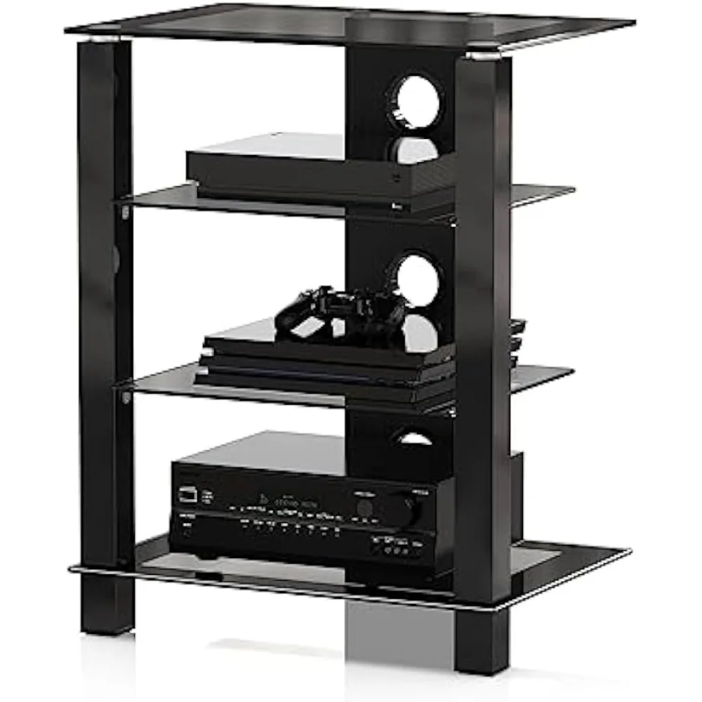 

4-Tier AV Media Cabinet Stand Component Cabinet, Gaming TV Stand and Stereo Rack Audio Tower with Height Adjustable Tempered Gl