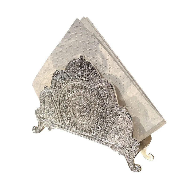 

Medieval style electroplated silver vertical tissue rack household hotel restaurant square tissue paper storage rack decorative
