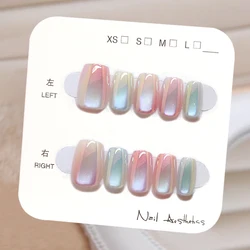 10pcs Short Candy Color Rainbow Gradient Cat's Eye False Nails Square Head Girl Lady Press on Nail Wearable Detachable Nail Tips
