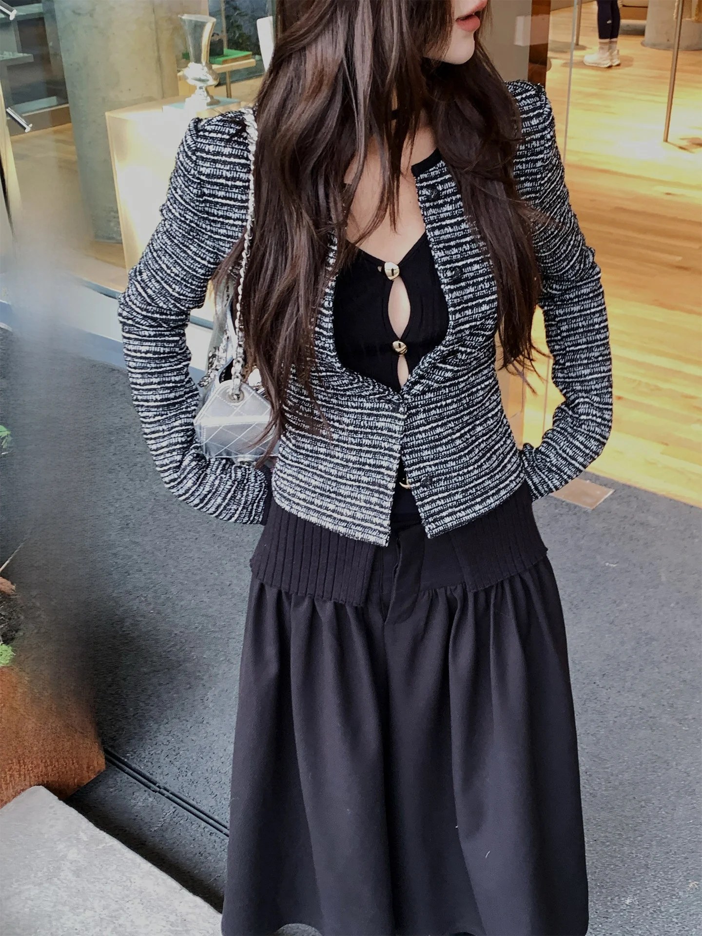 

Retro Luxury ort Coat Women's Slim Fit Cardigan Texture Polyester Cotton Blend Long Sve round Ne Button up Outerwear