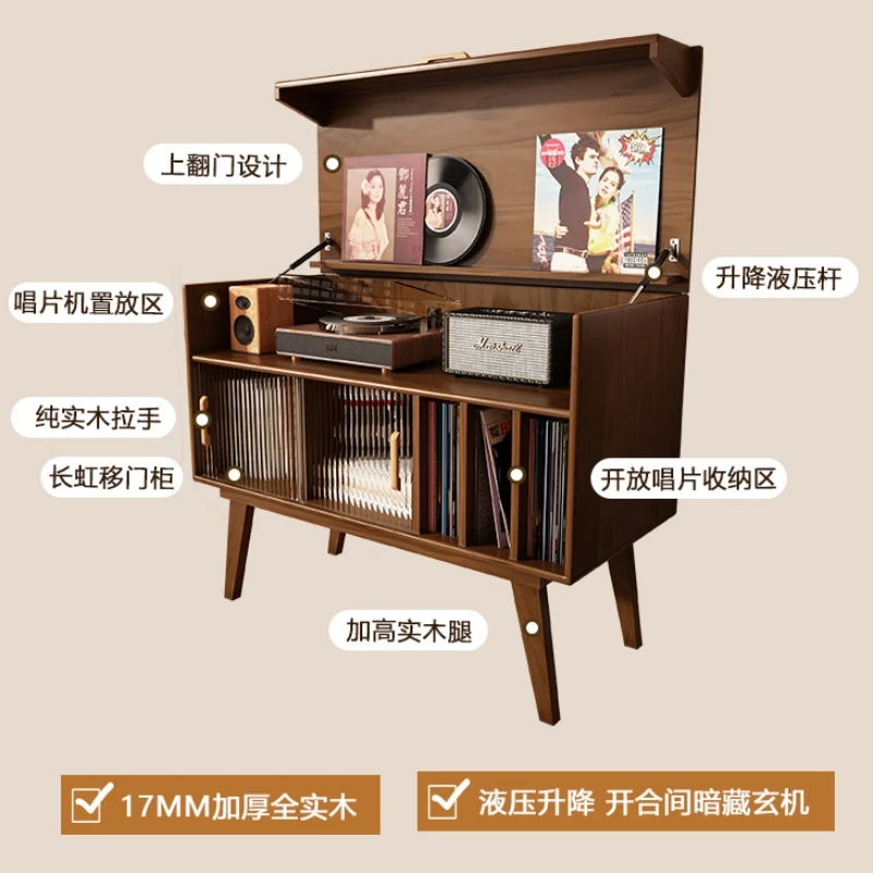 XL Vinyl Record Cabinet Floor-standing Record Player Cabinet Solid Wood Magazine Display Dustproof Record Player Cabinet