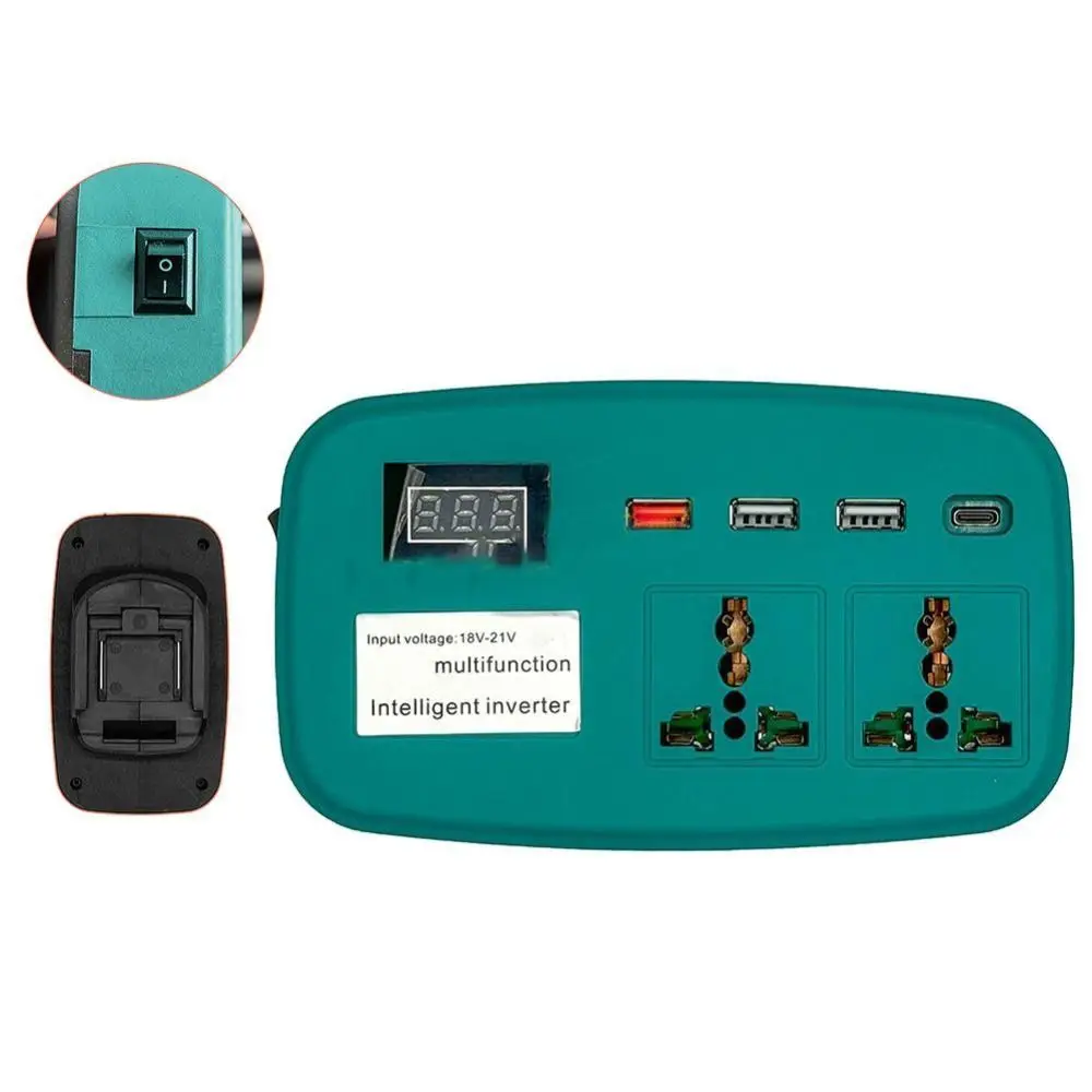 Compact Lithium Battery Inverter DC 21V To 220V with 4 USB Ports Power Converter Transformer High Power Multifunction