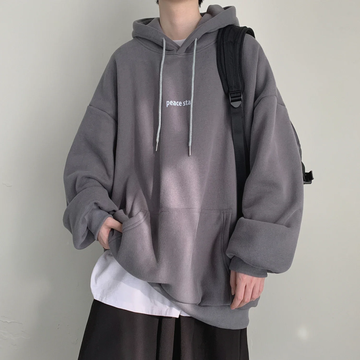 

TPJB New Men Hoodies Casual Sweatshirts Baggy Pullover Hooded Tops Fashion Streetwear Solid Wild Autumn Winter Sweatshirt